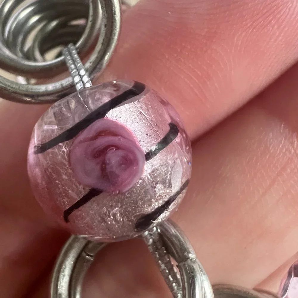 Boho Chunky Heavy Silver Murano Glass Charm Bracelet